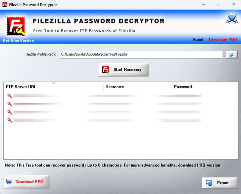 Filezilla Password Decryptor screenshot Filezilla Password Decryptor screenshot