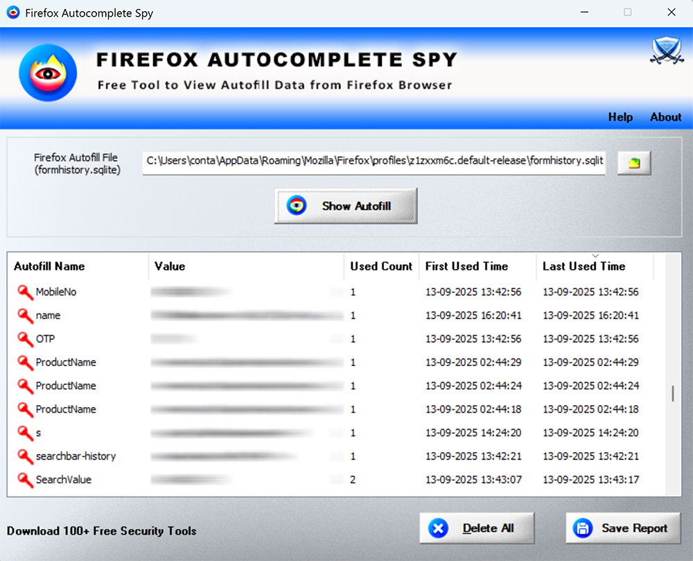 Firefox Autocomplete Spy screenshot