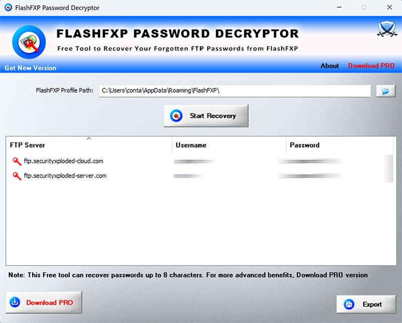 FlashFXP Password Decryptor screenshot