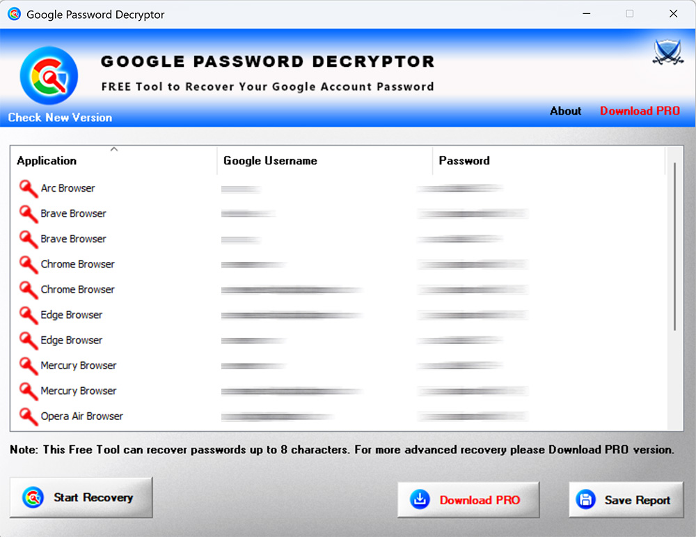 Google Password Decryptor screenshot