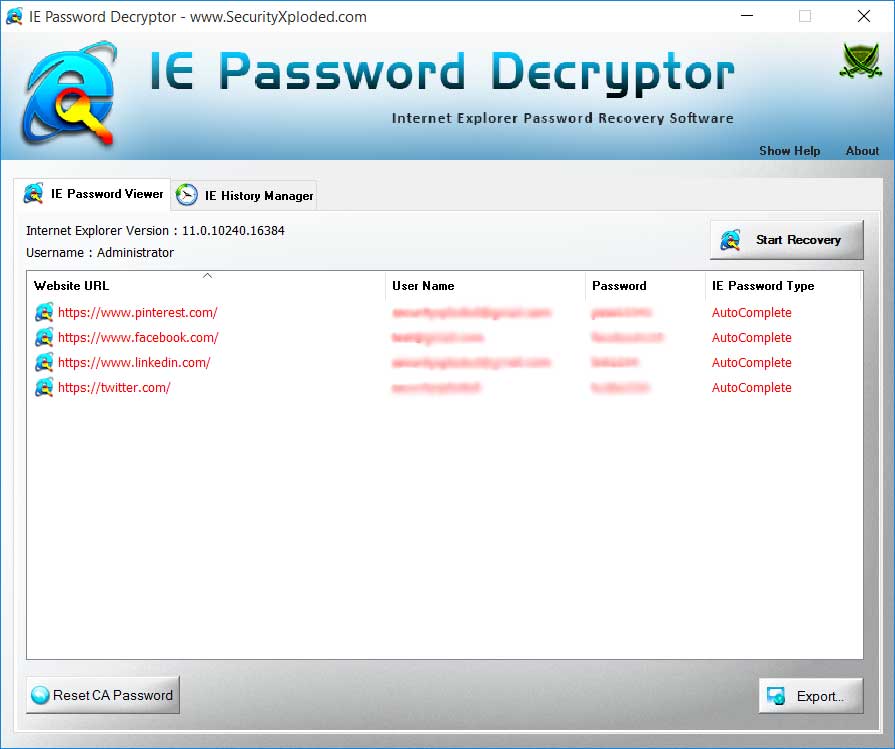 Password Decryptor for Internet Explorer software