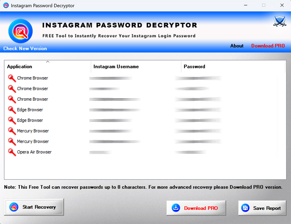 Instagram Password Decryptor screenshot