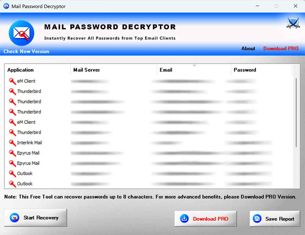 Mail Password Decryptor screenshot