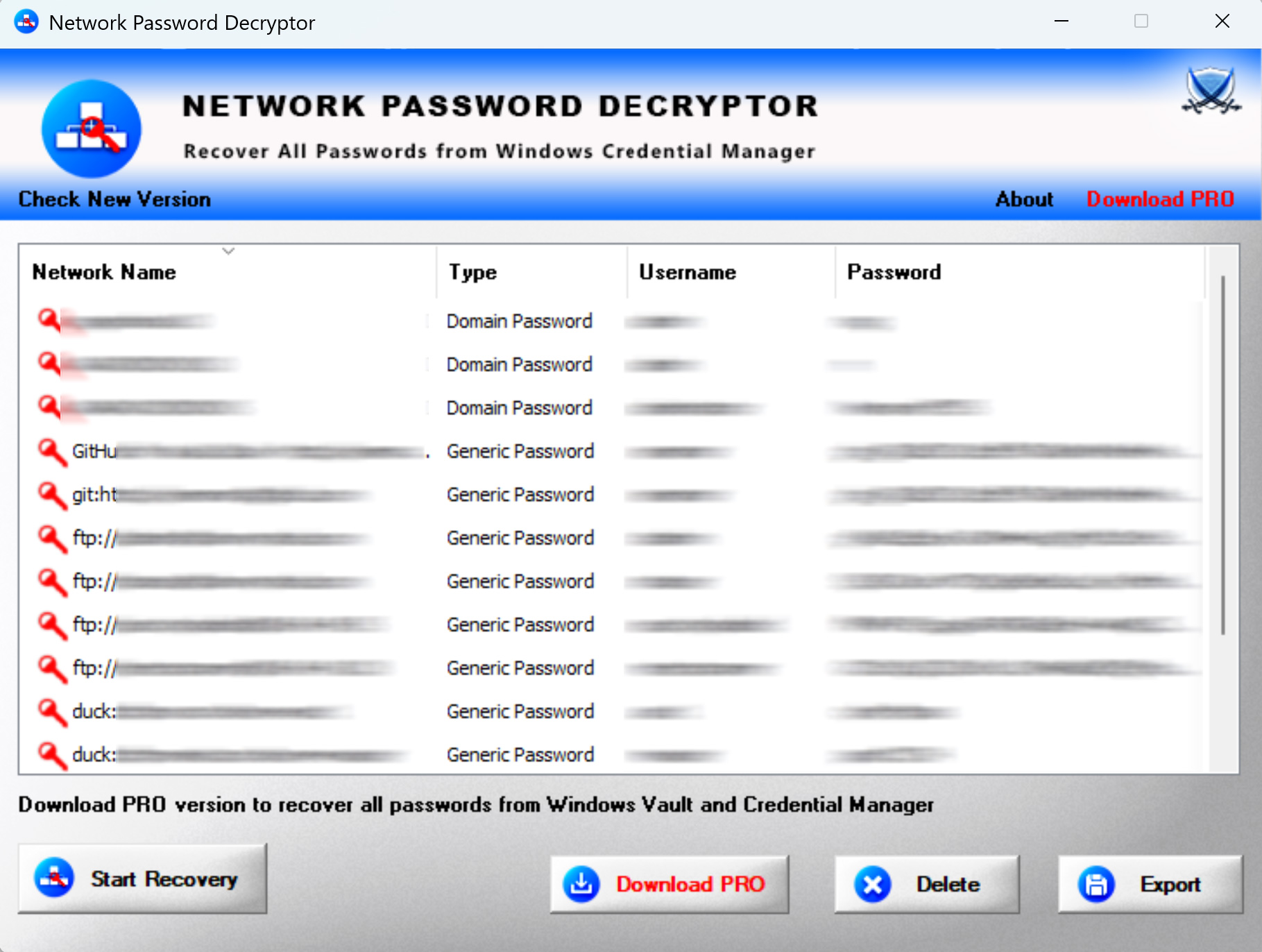 Network Password Decryptor screenshot