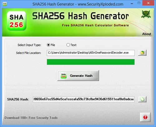 SHA256HashGenerator Screenshot