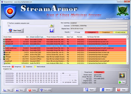 StreamArmor showing the snapshot view