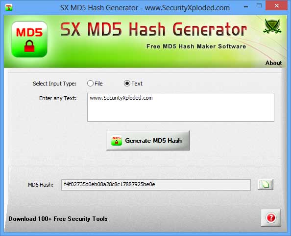 SX Hash Generator : Free MD5 Checksum Calculator Tool |