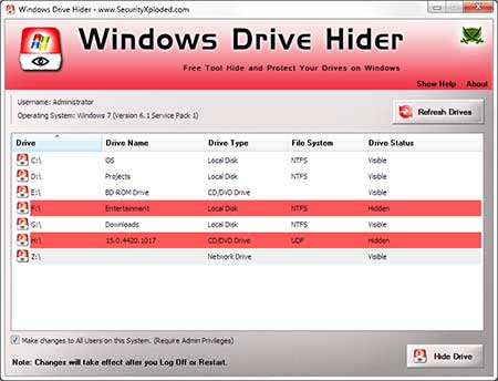 WindowsDriveHider showing recovered passwords